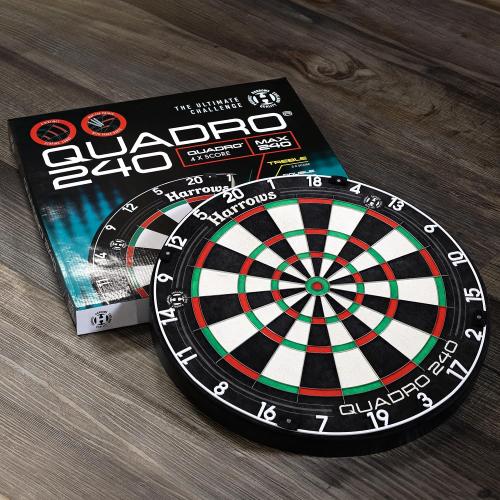 Harrows Quadro Dart Board - Unique 3 Scoring Zones, 240 Max Score, Ultra Thin Wire, Compatible with Stand & Lighting