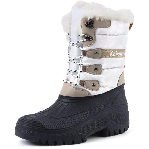 SIZE 10.  Knixmax Women's Winter Snow Boots Waterproof Mid Calf Booties Fur Lined Warm Outdoor Insulated Mucker Yard Skiing Hiking Boots for Women
