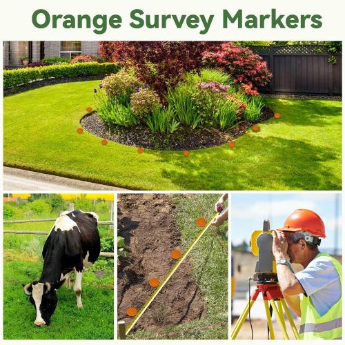 8 Pcs Property Markers, Heavy Duty Survey Stakes 6.6 Inch Low Profile Property Line Markers for Gardens, Courtyards, Lawns, Landscape Edges, Earthworks, Pavings