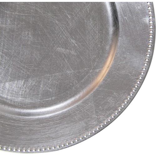 12 Pack 13 Silver Plastic Beaded Charger Plates - 12 pcs 13 Inch Round Wedding Party Decroation Metallic Charger Plates (Silver, 12)