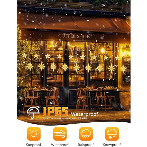 9 LED Star Icicle Lights,t Connectable Window Curtain Lights Plug  Modes Timer Bethlehem Star Christmas Light for Indoor Outdoor,Bedroom,Wedding,Ramadan Decor,Warm White