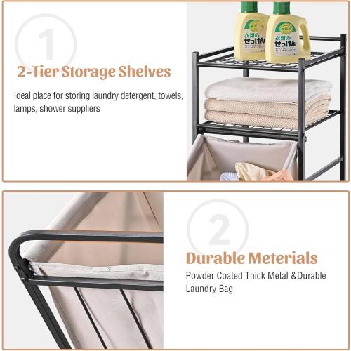 PLKOW Tilt Out Laundry Hamper with Shelf, Laundry Basket Laundry Hamper Cabinet with Removable Liner Bag, 65 Liter, 15.8L x 15.8W x 40H Inch