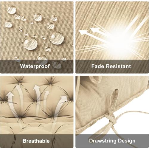 Color Brown Extra Thick 5 Porch Swing Cushions Outdoor 60 inch x 40 with Backrest & 8 Ties Khaki Waterproof Swing Cushions 3 Seater Replacement for Outdoor Furniture Bench Patio Garden