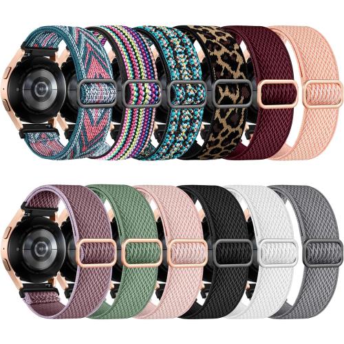 Easuny 12 Pack Stretchy Bands Compatible with Samsung Galaxy Watch 7 6 5 4 FE 40mm 44mm Band, Galaxy 5 Pro 45mm, 6 Classic 47mm 43mm, 4 Classic 46mm 42mm, Active 2, 20mm Elastic Watch Strap for Women