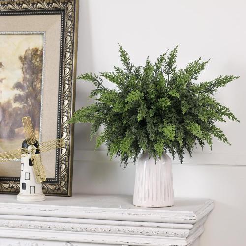 Real Touch Christmas Cedar Branches-18 Inches, Artificial Cedar Branch Faux Greenery Plants Stem Fake Pine Picks for Vase DIY Crafts Garland Wreath Xmas Indoor Outdoor Decor (12 Pcs)