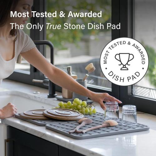 Dorai Home Dish Pad - Collapsable Stone Dish Drying Mat with Diatomaceous Earth for Quick Drying - Ultra Absorbent - Encased in Woven Silicone - Eco-Friendly, Foldable - Large 24.6 x 16.5, Slate