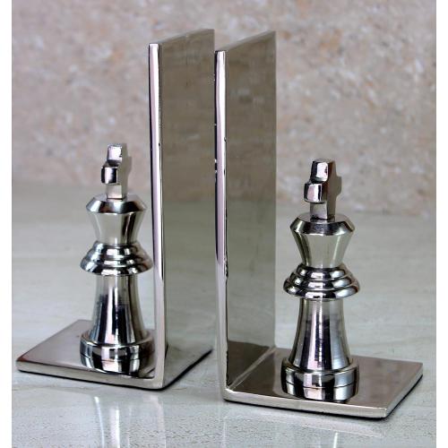 eSplanade Brass Chess King Book Ends or Book Shelf Organizer - Silver Plated - 7 Inches
