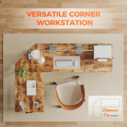 Mericonia 59 inch Large L Shaped Desk, Simple Corner Gaming Desk with CPU Stand & Hooks, Computer Desk for Home, Bedroom & Office Workspace, Rustic Brown