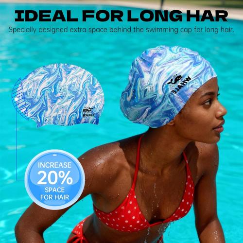 WHALE Extra Large Swim Cap Designed for Men and Women with Thick, Long Hair, Hair Extensions Or Afro-Textured Hair Long-Hair Swim Cap Highly Waterproof to Keep Hair Dry