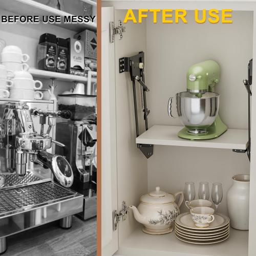 Black 23x12 Mixer Lift for Cabinet, Appliance Lift for Cabinet with Soft-Close Spring-Loaded Locking Mechanism and Mounting Base, Shelf Not Included, Lift Assist for Mixers, Blenders, and More