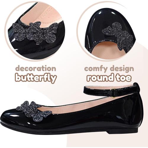 LseLom Girls Dress Shoes Butterfly Mary Janes for Girls Hook and Loop Party Wedding Flats Shoes