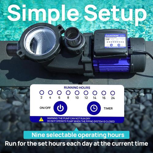 Aquastrong 1HP In/Above Ground Pool Pump with Timer, 115V, 6100GPH, High Flow, Powerful Self Primming Swimming Pool Pumps with Filter