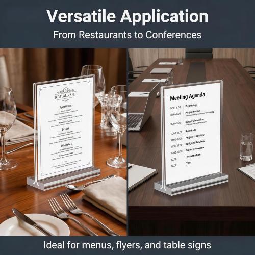 Amzlink® 10 Pack Acrylic Sign Holder 8.5 x 11, Double Sided Clear Tabletop Display Stand with T-Shaped Base, Plastic Table Sign Holder for Menus Flyers, Brochures, Table Numbers, Picture Frames, Restaurant, Office, Retail, Wedding & Party Decoration
