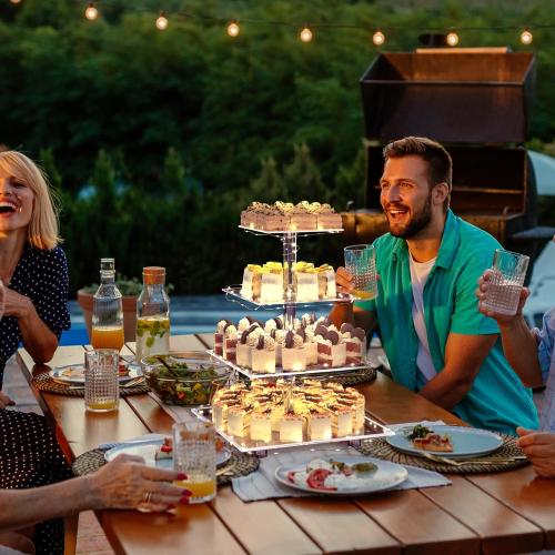 Cupcake Stand with Lights, 4 Tier Cupcake Holder, Light Up Cupcake Stand for 24 Cupcakes, Dessert Table Display Set for Weddings, Christmas, Birthday Parties (Yellow Light)