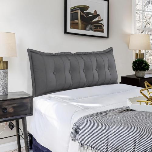 Tufted Headboard Pillow Bed Gap for Adults Thicked Padded Headboard Alternatives Large Couch Daybed Bolster Backrest Cushion Queen Size Gray