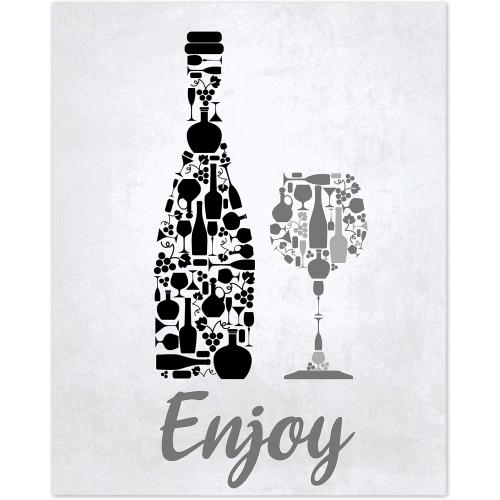 Black Grey White Mosaic Vintage Inspirational Kitchen Restaurant Cafe Bar Wall Art Decorations Eat Drink Love Wine Coffee Hearts Prints Posters Signs Sets for Rustic Farmhouse Country Home Dining