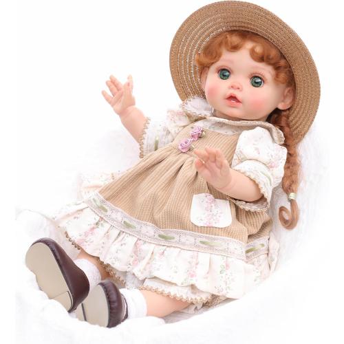 Reborn Baby Dolls – 18 Inch Realistic Reborn Toddler Doll Country-Inspired Girl with Braided Hair, Straw Hat & Floral Layered Dress, Gifts for 3  Year Old Girls, Collectors