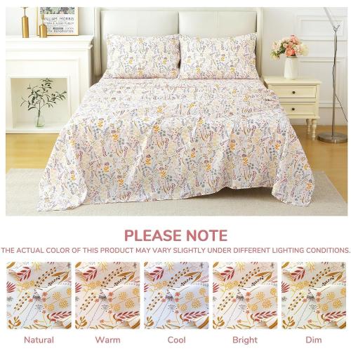 MUXHOMO Queen Size 4 Piece Sheet Set, Soft Breathable Bed Sheet Set for Bedroom with Deep Pocket Up to 16, Wrinkle-Free & Cooling Bedding for Oeko-TEX Certified - Fern Class