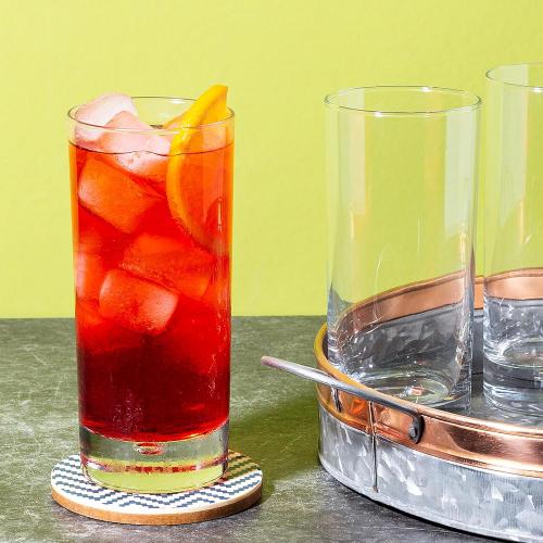 Home Essentials & Beyond Highball Glasses set of 4, 17 oz Drinking Glasses, Red Series Heavy Bubble Base