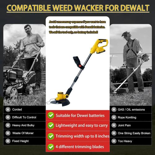 Cordless Weed Wacker for Dewalt 20V Battery with 4 Types Blades, Brushless Motor, Lightweight Grass Trimmer/Brush Cutter for Lawn, Yard and Bush Trimming（No Battery）