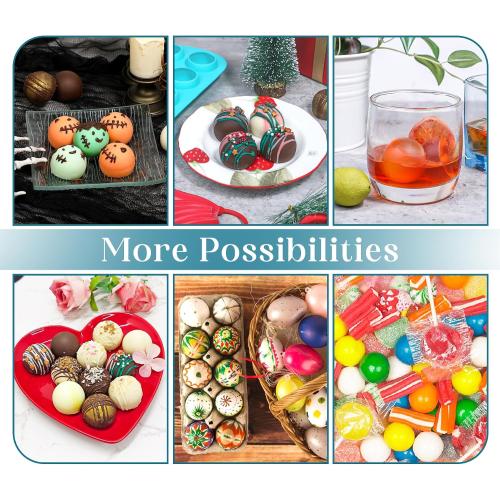 Webake Sphere Ball Chocolate Molds Platinum Silicone, 3 Pack 8-Cavity Round Baking Molds for Halloween Eyeball, Jelly, Cake Pop, Truffle, Mousse, Ice Cube & Pastry Making, Includes Free Filling Scoop