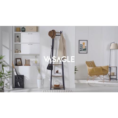 VASAGLE Coat Rack, Coat Stand with 3 Shelves, Hall Tree Free Standing with Hooks for Scarves, Bags, Umbrellas, Steel Frame, Industrial Style, for Entryway, Living Room, Rustic Brown and Black ULCR80X