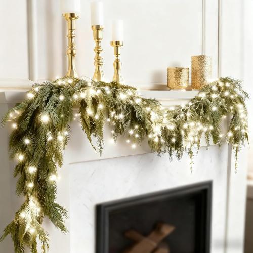 Bluesea 6FT Christmas Norfolk Pine Garland, Real Touch Pine, Faux Greenery Garland for Fireplace,Table, Stairs, Mantle, Window,Indoor Outdoor,Home,Holiday Decor（1 Pcs）