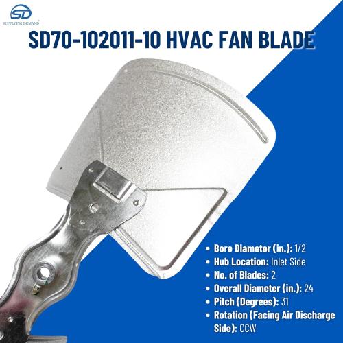 Supplying Demand 70-102011-10 HVAC Fan Blade - CCW Fan Blades - 24 in., 2 Blades, 31-Degree Pitch