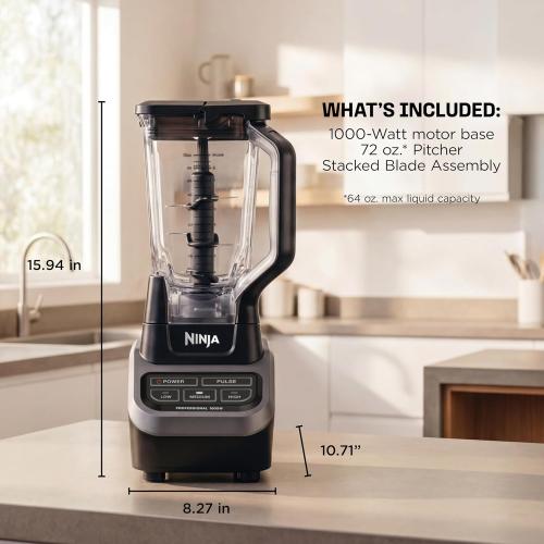 ‼️may be missing or broken pieces ‼️also item comes with stains ‼️Ninja Professional Blender | Smoothie Blending, Drink Mixer, Grinder, Ice Crusher, Frozen Fruit Blending | 1000W Power, Total Crushing Technology, XL 72-oz. Pitcher | Black & Grey | BL610