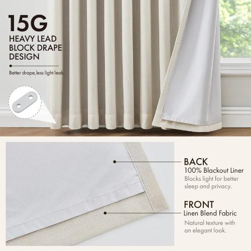 MIULEE Pinch Pleated Blackout Linen Curtains Natural 2 Panels 50 Wx102 L