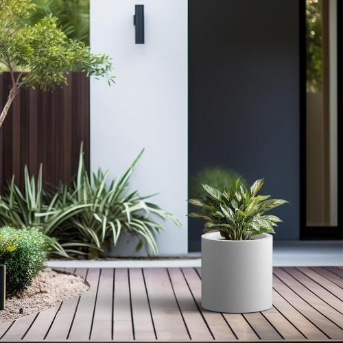 Dia Round Concrete Planter, Modern Style Large Cylindrical Plant Pot with Drainage Hole and Rubber Plug for Indoor Outdoor Patio, Pure White