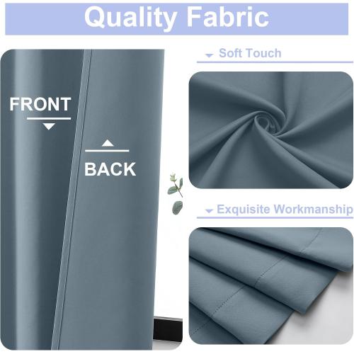 Simplebrand Ava Stone Blue Blackout Curtains for Bedroom 63 Inch Length 2 Panels, Solid Thermal Insulated Energy Saving Rod Pocket Window Treatment Curtains Blackout Drapes, W40 x L63 Inch, Stone Blue