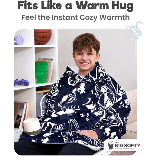 Size ONE FITS ALL  Sports Blanket Hoodie Men & Kids, Oversized Wearable Blanket Kids, Teens, Adults, Soccer & Basketball Hoodie Blanket for Boys