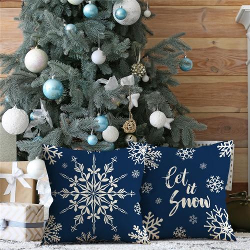 Christmas Pillow Covers 18x18 Blue Christmas Decorations Snowflake Throw Pillow Covers Xmas Tree Ornaments Winter Holiday Decor Cushion Case for Sofa Couch Set of 4