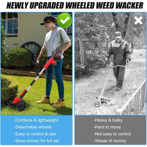 RED AND BLACK Electric Weed Wacker Eater Battery Powered, Cordless Weed Trimmer with 21V Battery Operated & Charger & 5 Types Blades, No-String Brush Cutter/Lawn Edger/Grass Trimmer for Garden Yard