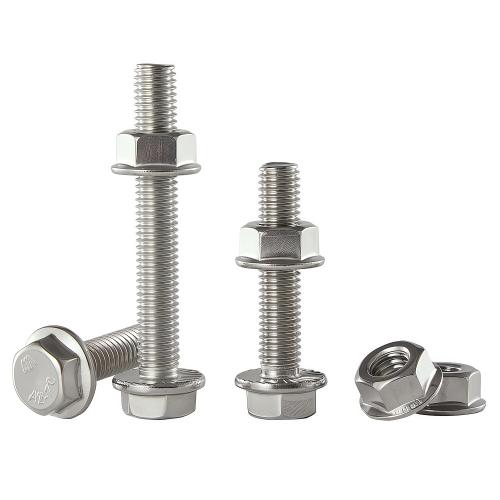 M10-1.5x70mm Flange Bolt and Nut Kit 4set, 304 Stainless Steel A2-70, Serrated Flange Self-Locking, Vibration Resistance, Full Thread, for Automotive, Machinery, HVAC, DIY
