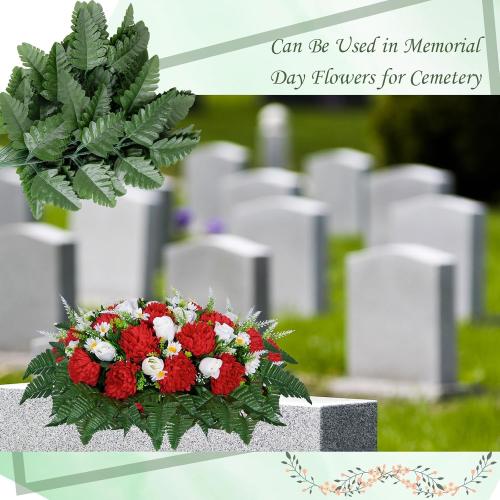XONOR Artificial Silk Leaf Fern - Artificial Fern Leaves Stem Faux Greenery Plant for Cemetery Grave Headstone Wedding Home Garden Decoration (100Pcs, Dark Green)