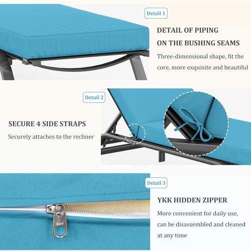 2 Pcs Turquoise Chaise Lounge Cushions Outdoor, 25 X 45 X 3 X 21 Lounge Chair Cushions for Outdoor Furniture, High-Density Foam Patio Chaise Cushion-Waterproof Fade-Resistant ThickPatio lounge chair cushion