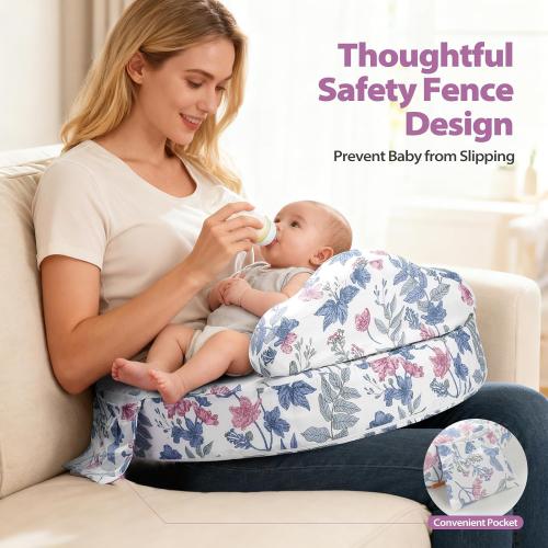 Nursing Pillow for Breastfeeding, with Safety Fence, Removable Cover