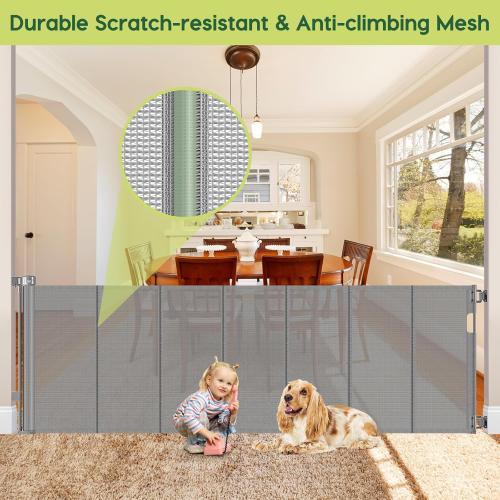Reinforced 80 Inch Extra Wide Retractable Dog Gate to Prevent Crawling Through, Super Wide XL Retractable Baby Gates for Dog Indoor, Long Baby Gates Indoor Extra Long, Outdoor Mesh Pet Gate, Gray