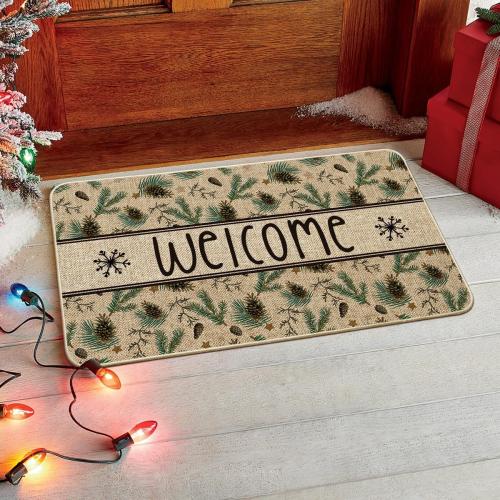 Artoid Mode Xmas Pinecone Star Welcome Christmas Doormat, Winter Low-Profile Switch Rug Home Decor Door Mat Floor Mat for Outdoor Indoor 17x29 Inch