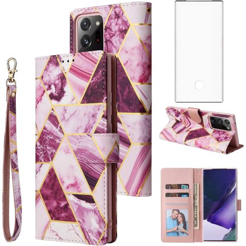 Asuwish Compatible with Samsung Galaxy Note 20 Ultra Glaxay Note20 Plus 5G Wallet Case Tempered Glass Screen Protector Kickstand Phone Cases for Gaxaly Notes 20Ultra Note20  U   20  Twenty Not Purple