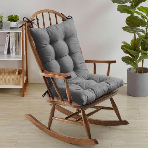 Sweet Home Collection Rocking Chair Cushion Premium Tufted Pads Non Skid Slip Backed Upper and Lower with Ties, 2 Piece Set, Dark Gray