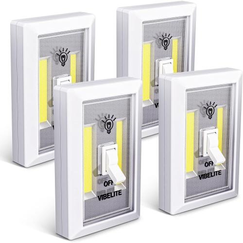 Battery Light Switch, Battery Operated Light, White, 4-Pack,Battery Exclude | Night Light, Push Lights, Closet Light, Wall Wireless Light Switch Under Cabinet, Shelf, Shed, Kitchen, Garage, Attic, RV