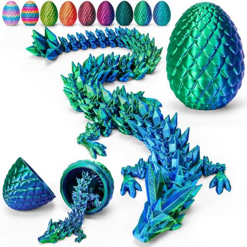 TBOLINE 12 3D Printed Dragon Egg, Cool 3D Printer Articulated Crystal Dragon Toys for Kids, Animals Fidget Dinosaur Eggs, Prefilled Easter Eggs Basket Stuffers Toys for Boys Kids Teen 5-7 4-6 8-12