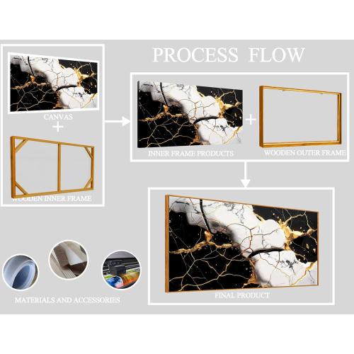 Abstract Wall Art for Bedroom, Black White and Gold Canvas Wall Decor for Living Room, Picture Print Artwork for Office, Size 48 x 24 Inches Framed