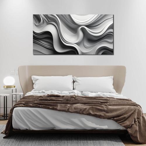 CANEITO Abstract Wall Art for Living Room, Black and White Wall-Decor for Bedroom, Minimalist Curve Line Poster Canvas Print, Size 59x29 Inches