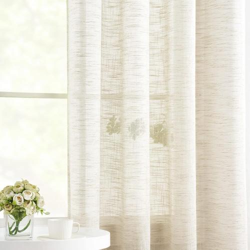 Linen Sheer Curtains 45inch Natural Beige Semi Sheer Curtain Panels for Small Windows Rustic Farmhouse Privacy Window Treatment Set Grommet Top 2pcs 52 Width