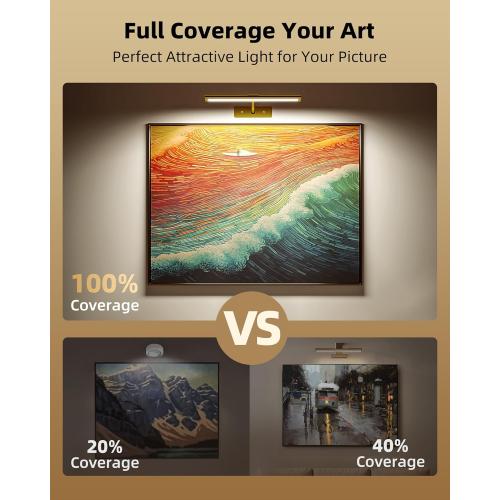 EZVALO Picture Light for Wall, 16'' Rechargeable 4800mAh Battery Lights Wireless Remote, Dimmable Magnetic LED Art Painting Light with 3 Color Temperatures, Display for Gallery, Living Room, Hallway