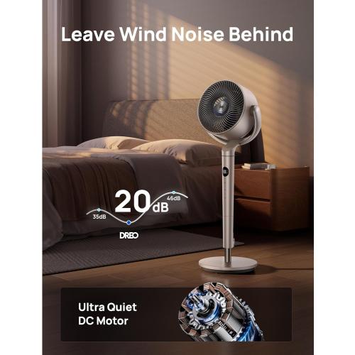 DREO Smart Fans for Bedroom, 120°  120° Omni-Directional Oscillating Fan, 100ft Quiet Pedestal Fan with RGB Light, 9 Speeds, 6 Modes, 20dB, 8H Timer, Wi-Fi/Voice, 35-40 Floor Fans, Starlight
